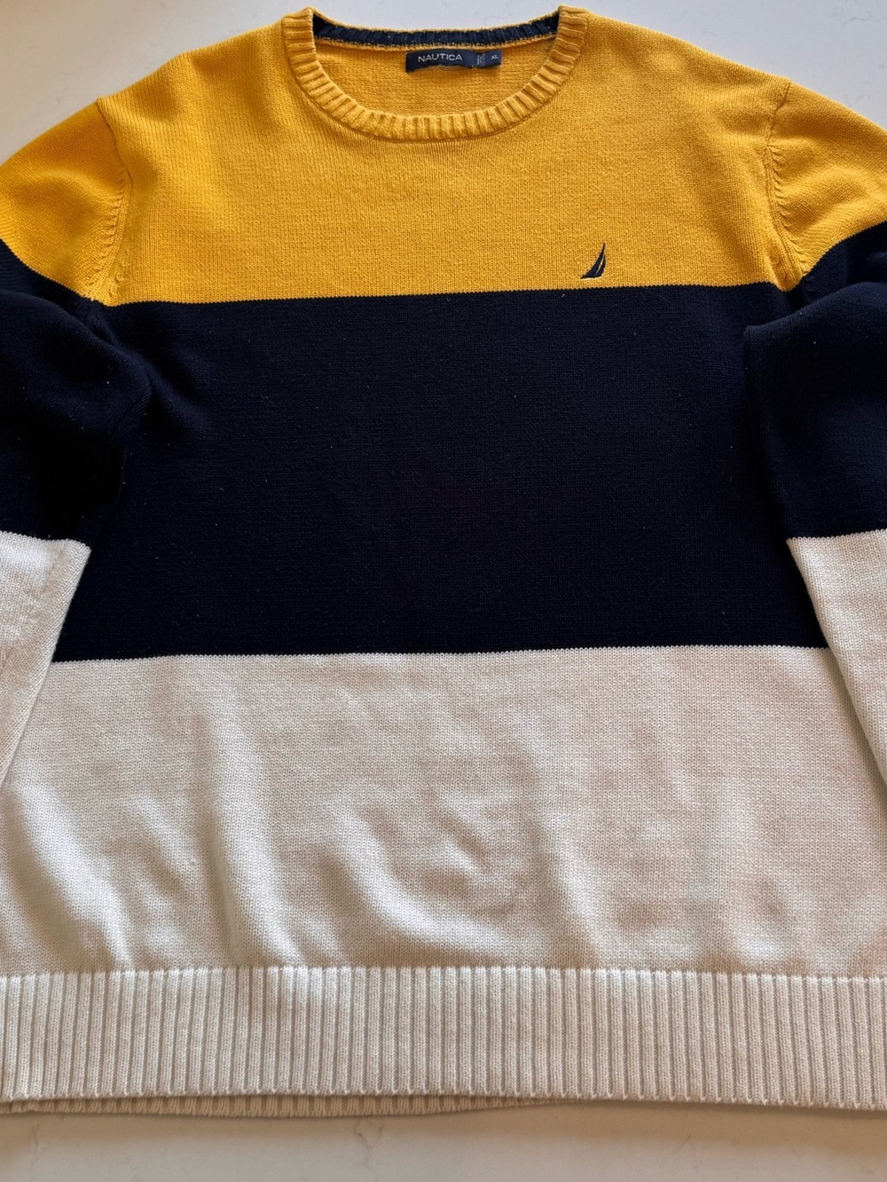 Nautica Men's Colorblock Crewneck Sweater - Yellow, Navy & White